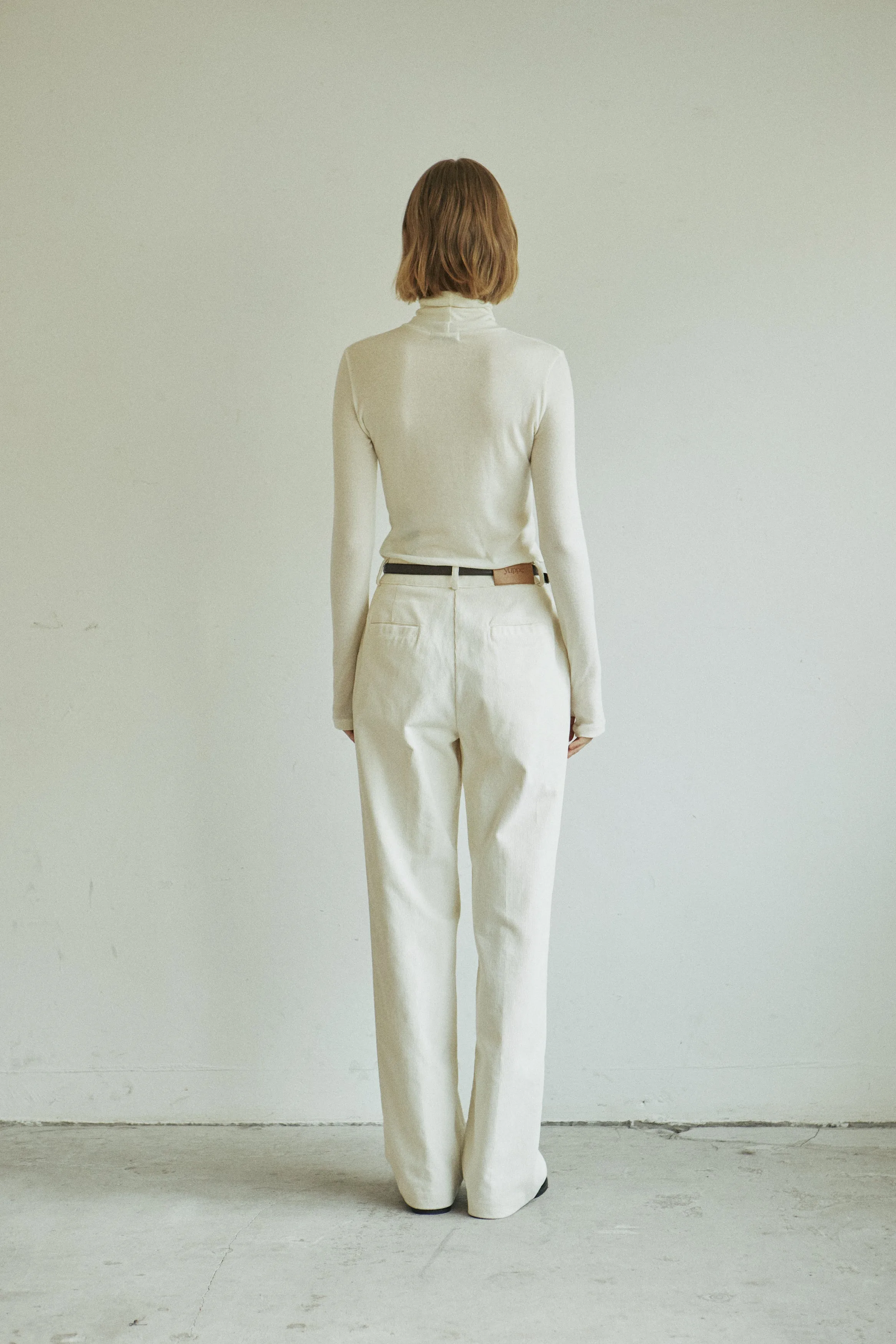 CORDUROY TUCKED PANTS_CREAM