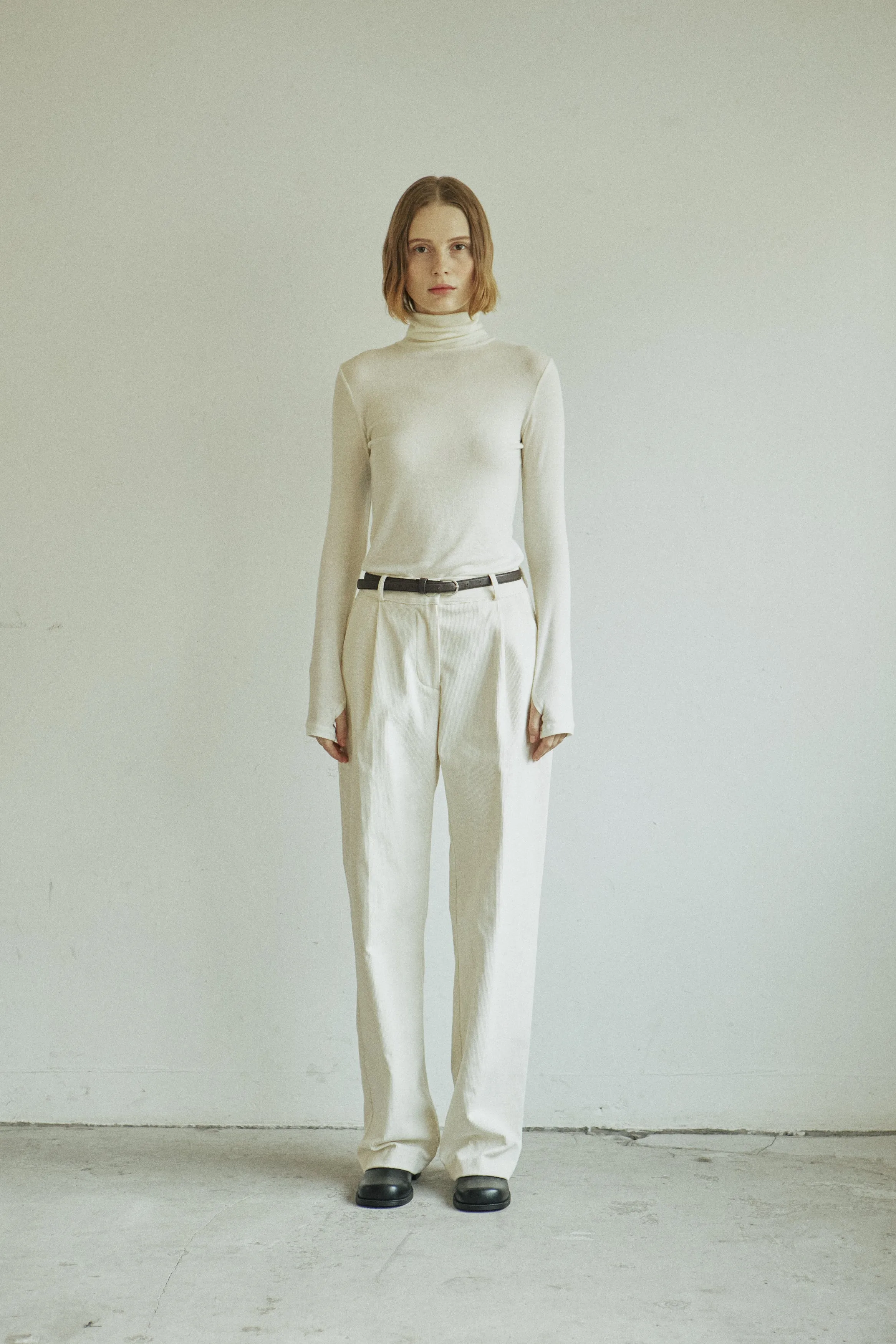 CORDUROY TUCKED PANTS_CREAM