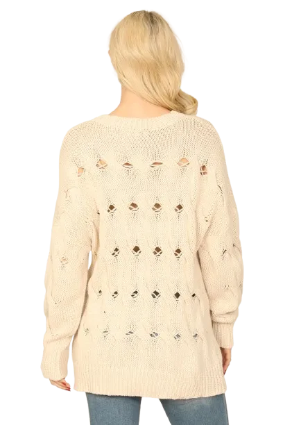 Cream Long Sleeve Hole Detail Knitted Top - Pack of 6