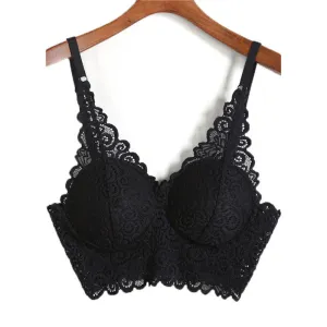 Crop Tops Ladies Solid Black Spaghetti Strap Lace Crochet Slim Lingerie