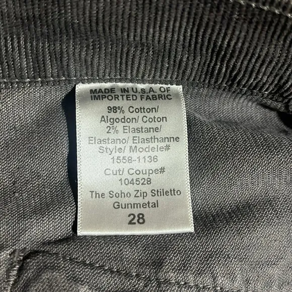 Current Elliott The Soho Zip Stiletto Corduroy Pants in Gunmetal Size 28