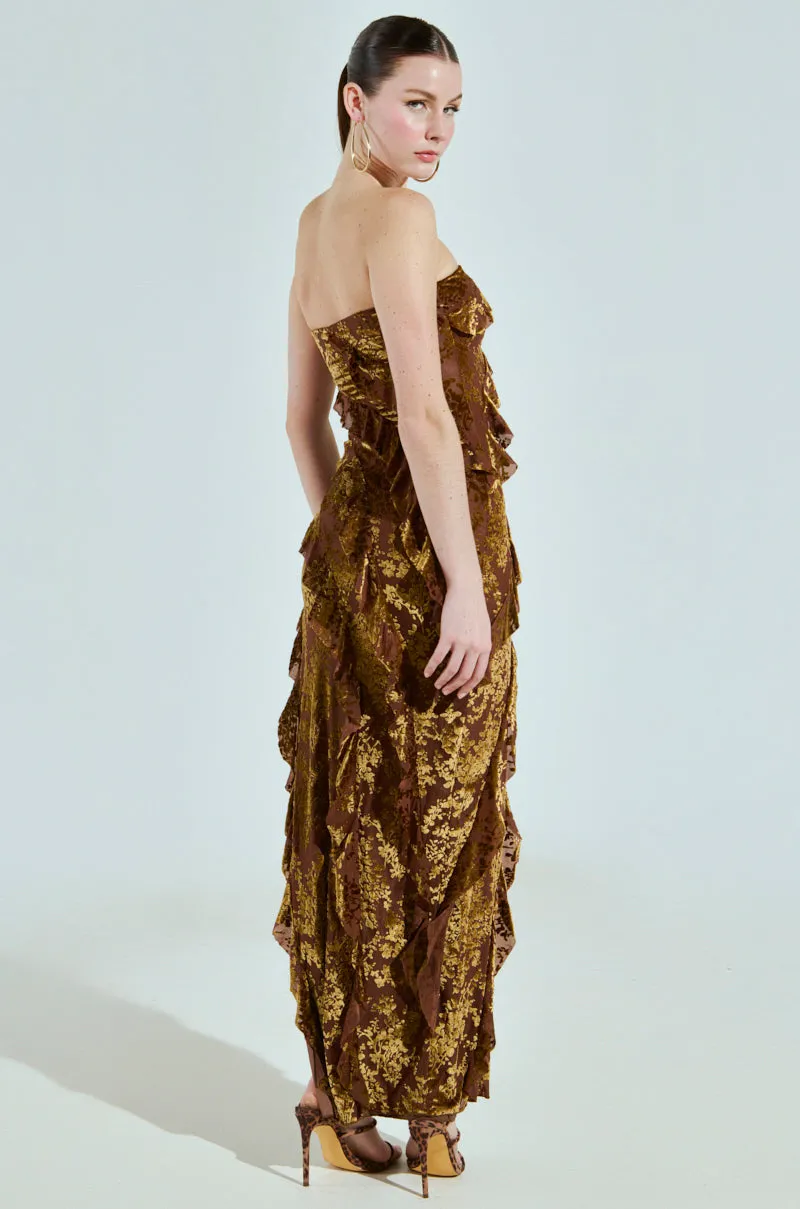 CYRUS VELVET MAXI DRESS IN BROWN