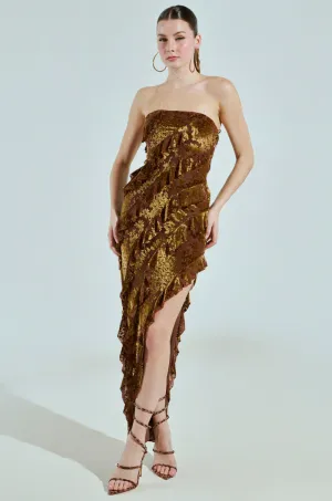 CYRUS VELVET MAXI DRESS IN BROWN