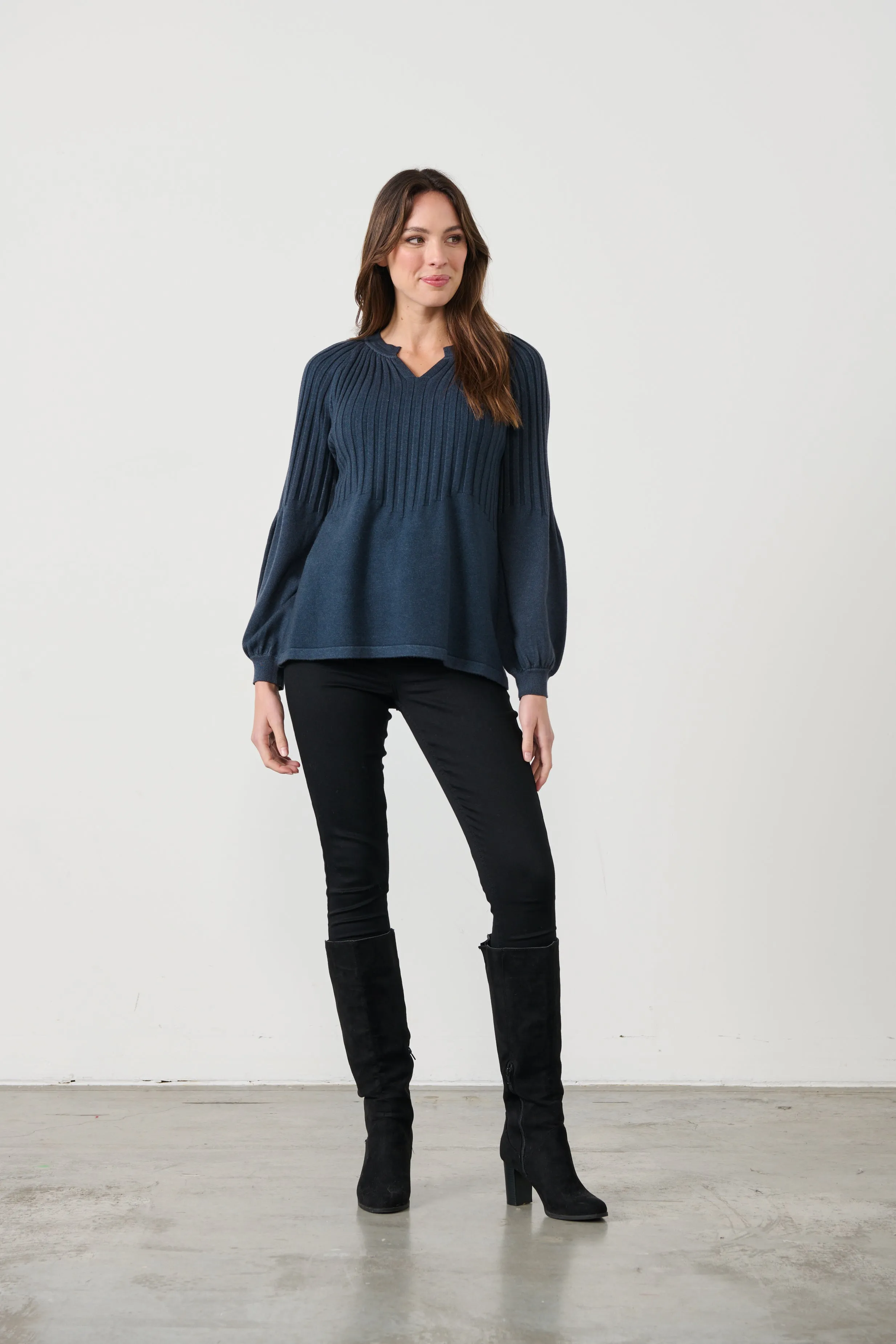 CZ958 Puff Sleeve Knit -Slate