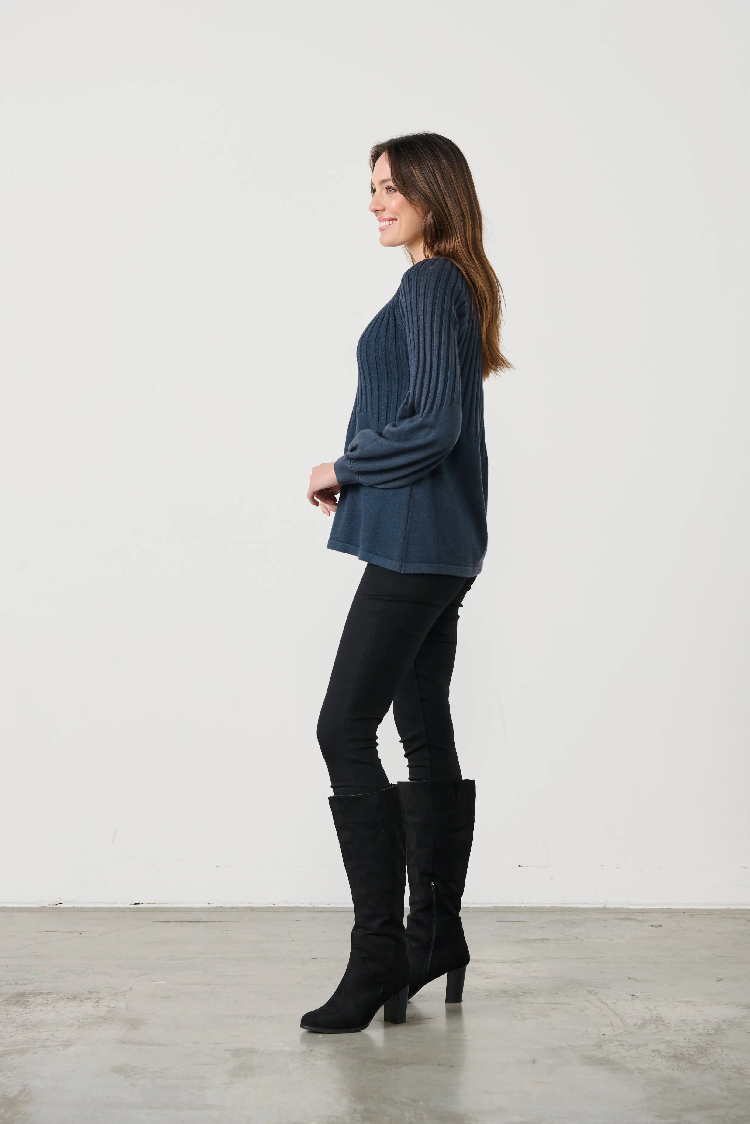 CZ958 Puff Sleeve Knit -Slate