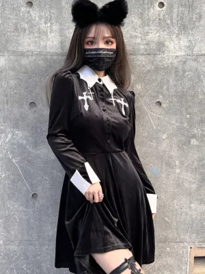 Dark Cross Velvet Dress    KF70335