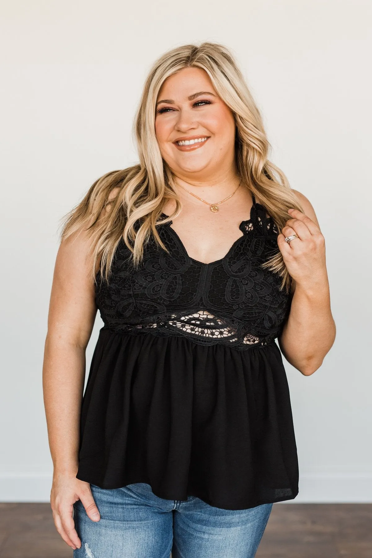 Dazzling Sights Lace Tank Top- Black