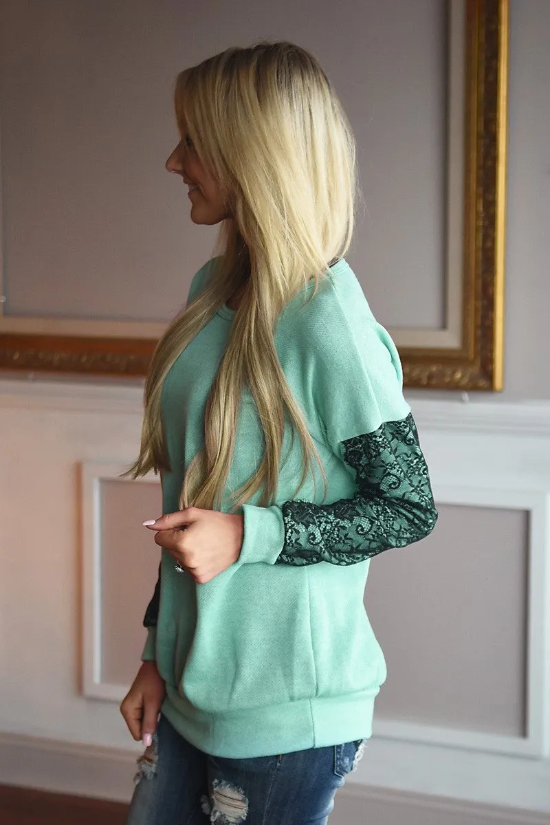Decked in Lace Top ~ Mint