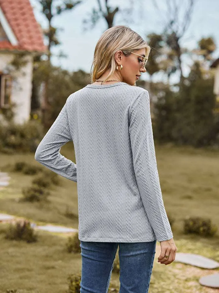 Decorative Button Slit Long Sleeve Top (6 Colors)