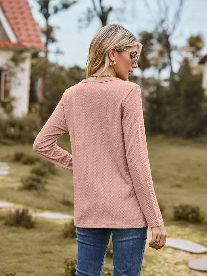Decorative Button Slit Long Sleeve Top (6 Colors)