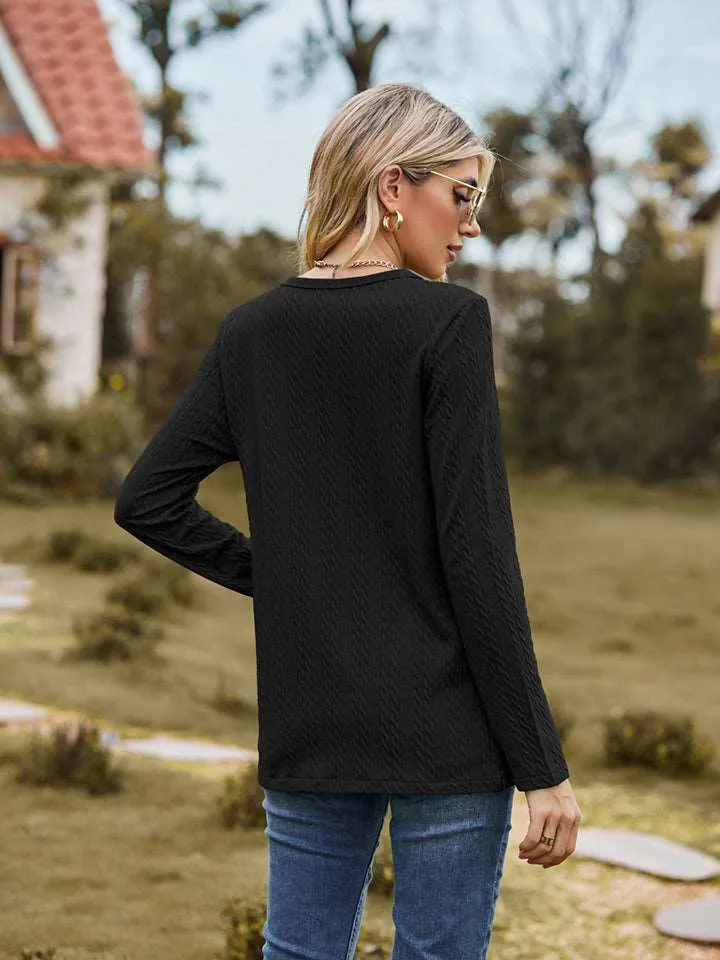 Decorative Button Slit Long Sleeve Top (6 Colors)