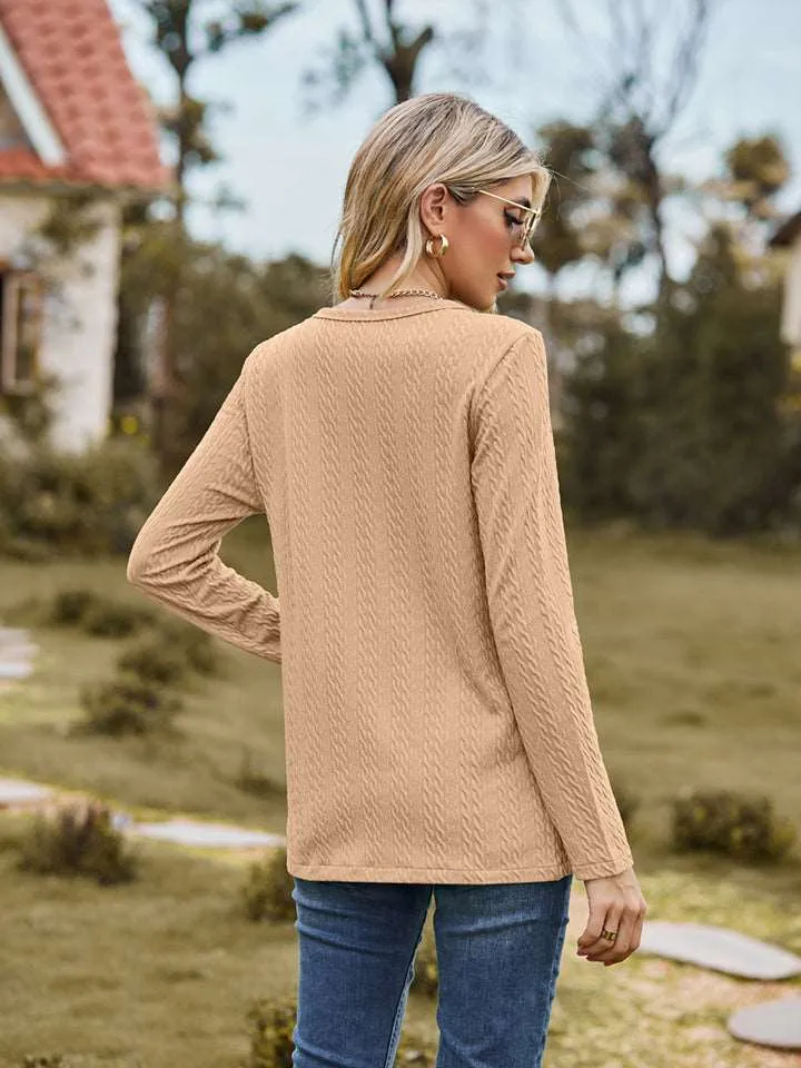 Decorative Button Slit Long Sleeve Top (6 Colors)