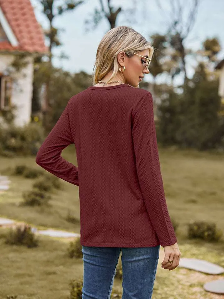 Decorative Button Slit Long Sleeve Top (6 Colors)