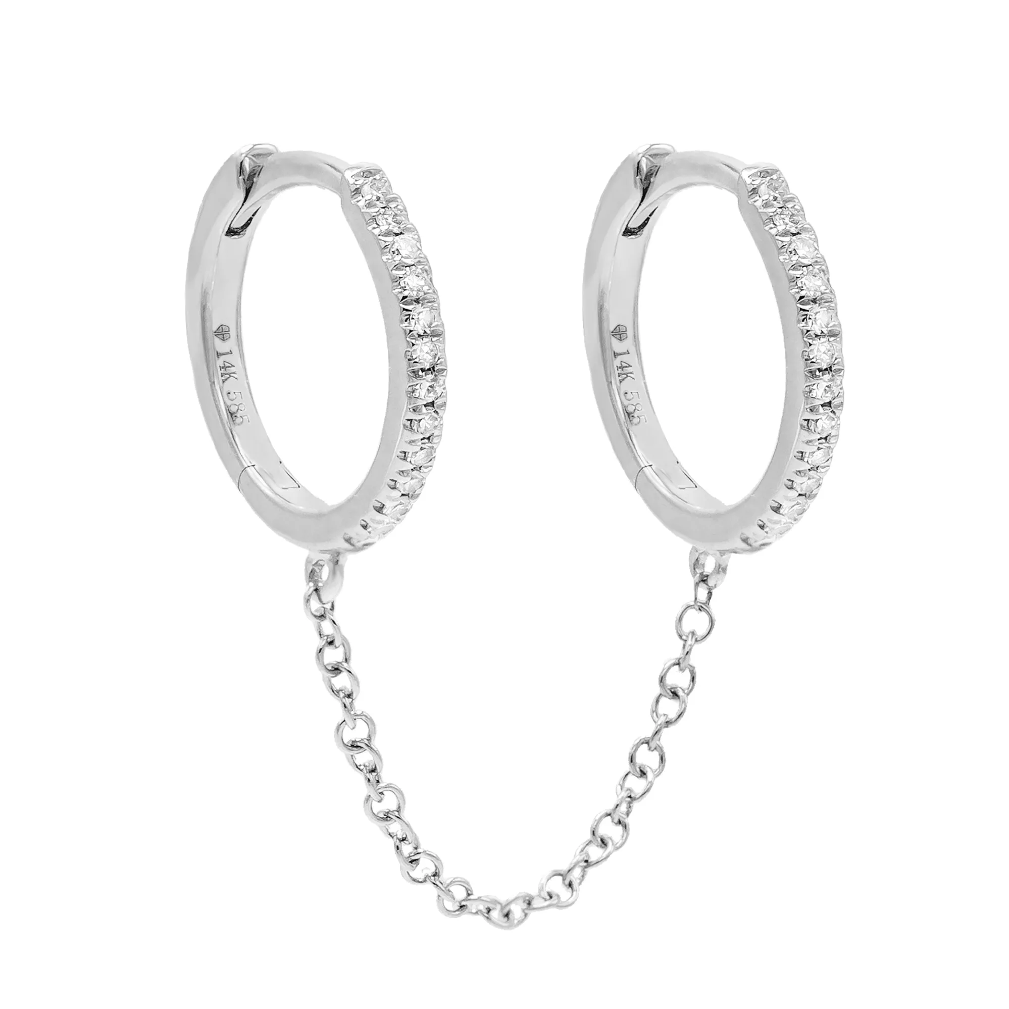 Diamond Double Huggie Chain Earring 14K