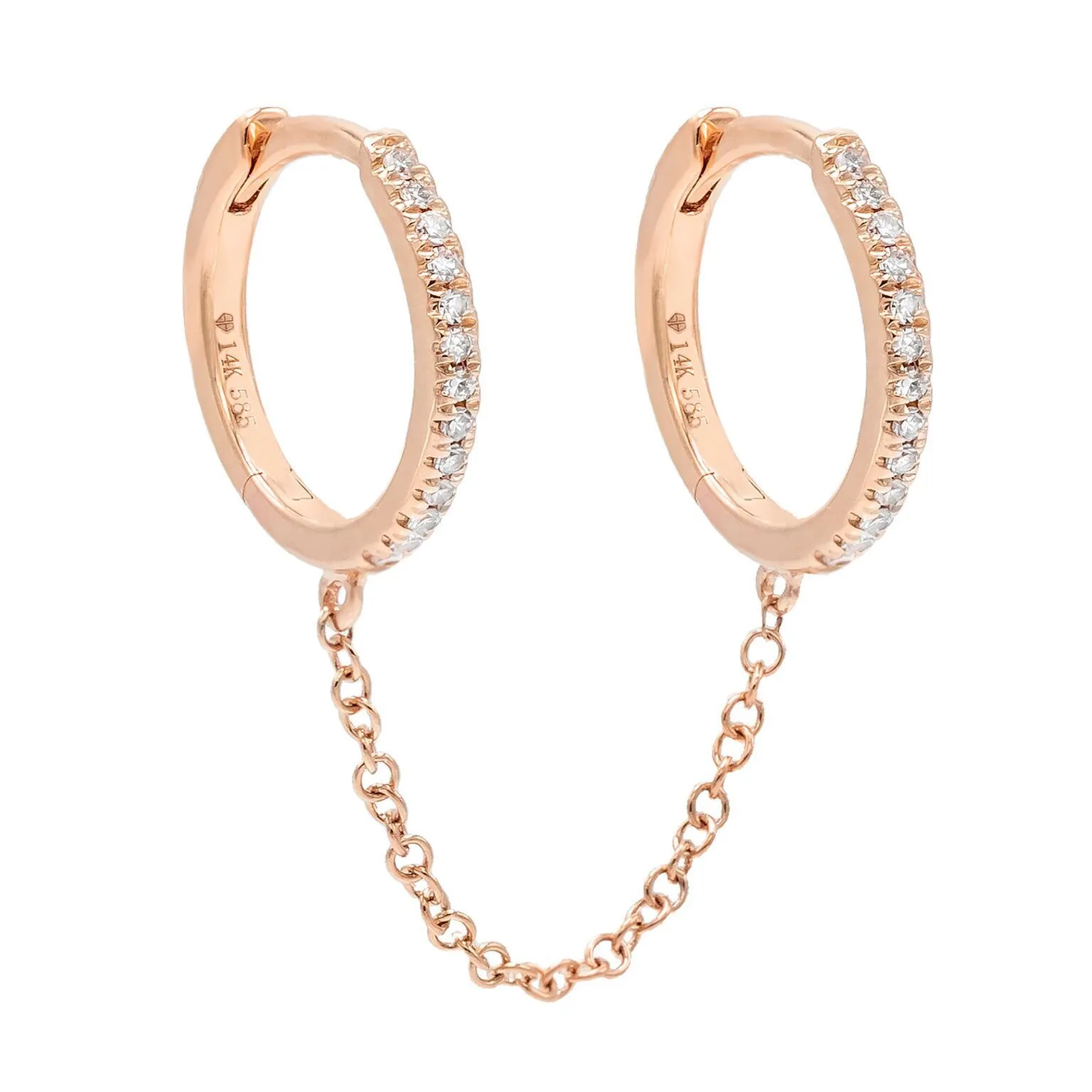 Diamond Double Huggie Chain Earring 14K