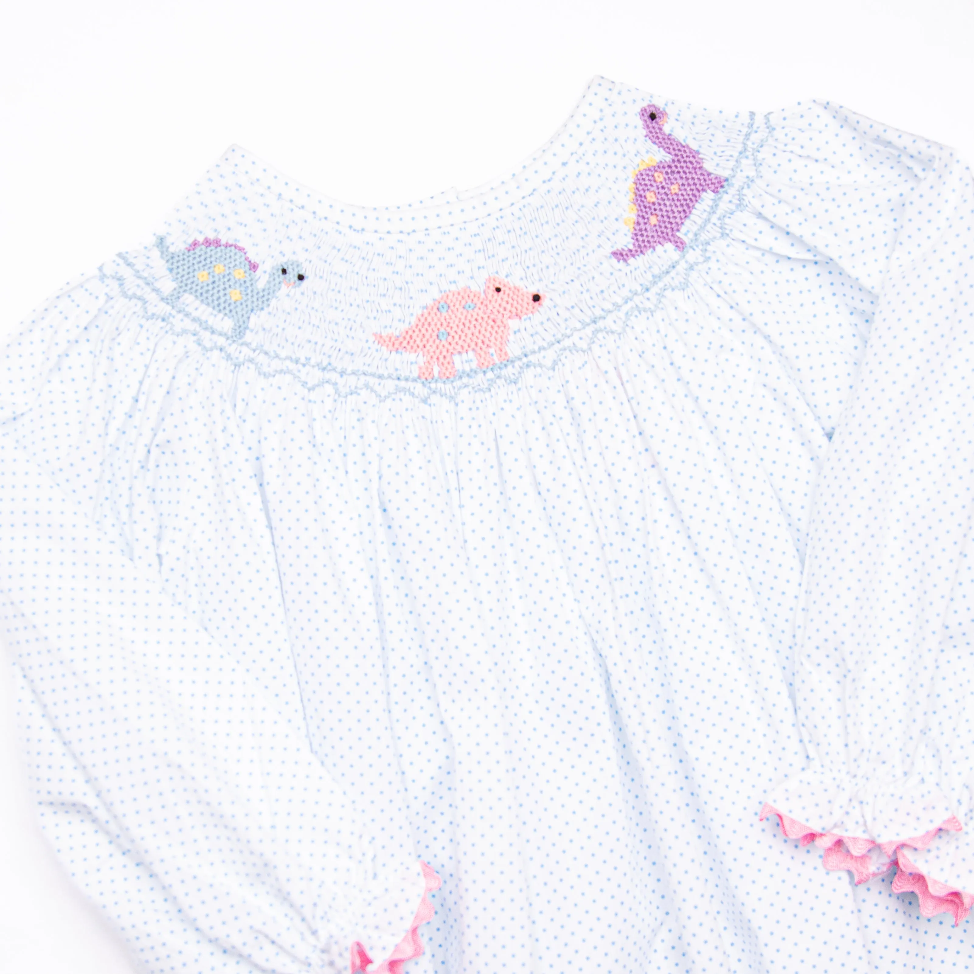 Dino Parade Smocked Dress, Blue