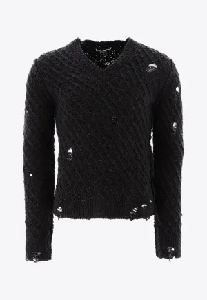 Distressed V-neck Sweater