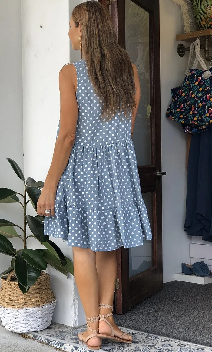 Dora Dress - Blue Spot