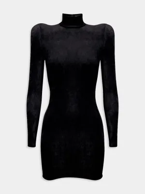Draped Velvet Turtleneck Dress