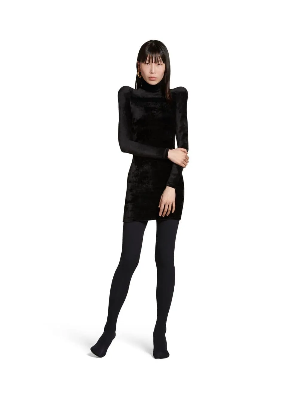Draped Velvet Turtleneck Dress