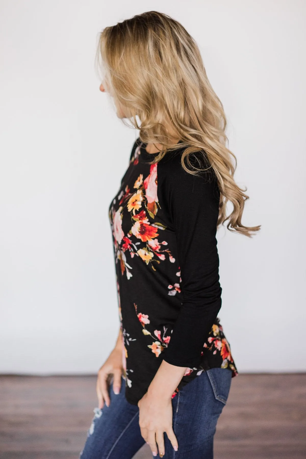 Dreams of You Floral Baseball Top - Black
