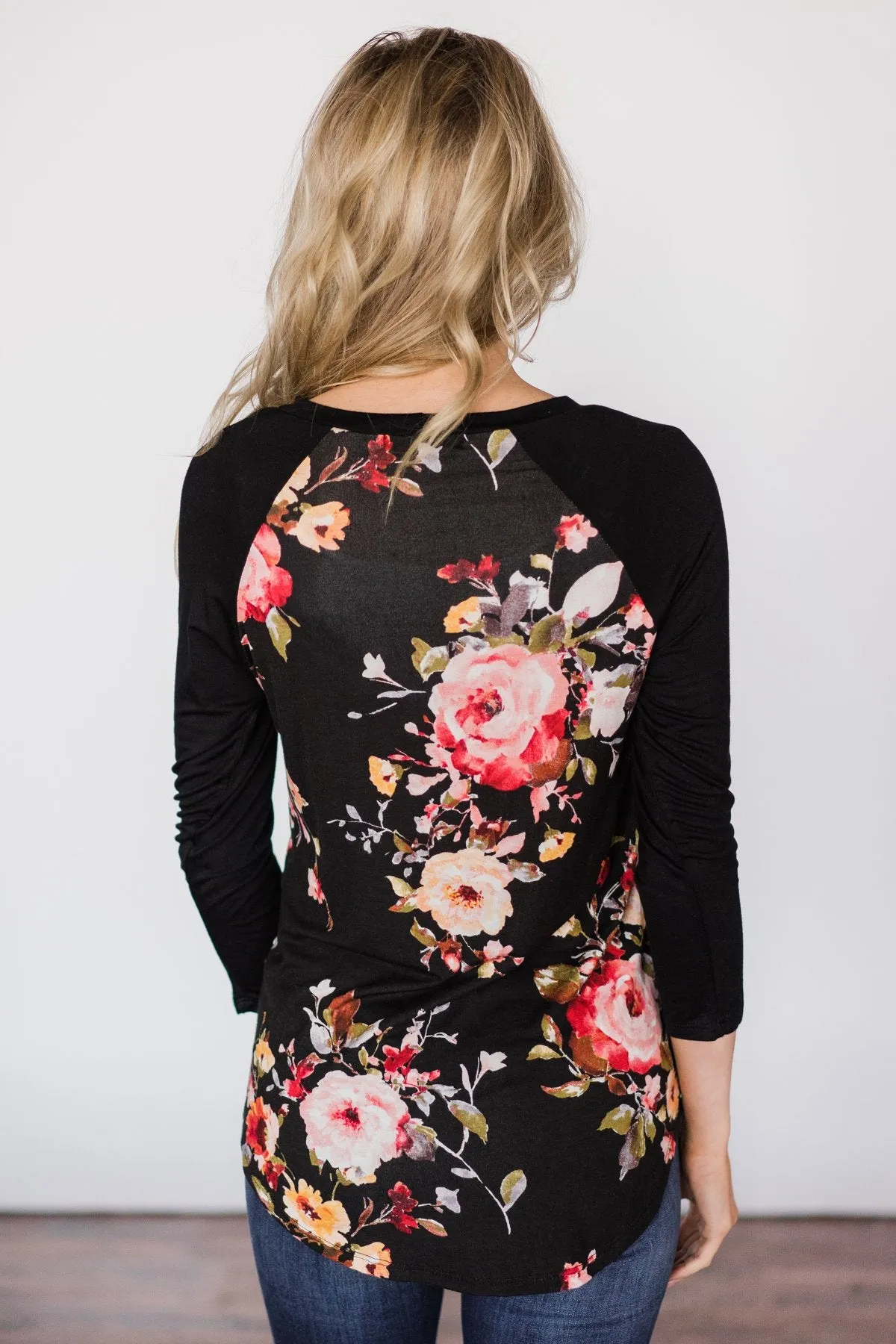 Dreams of You Floral Baseball Top - Black