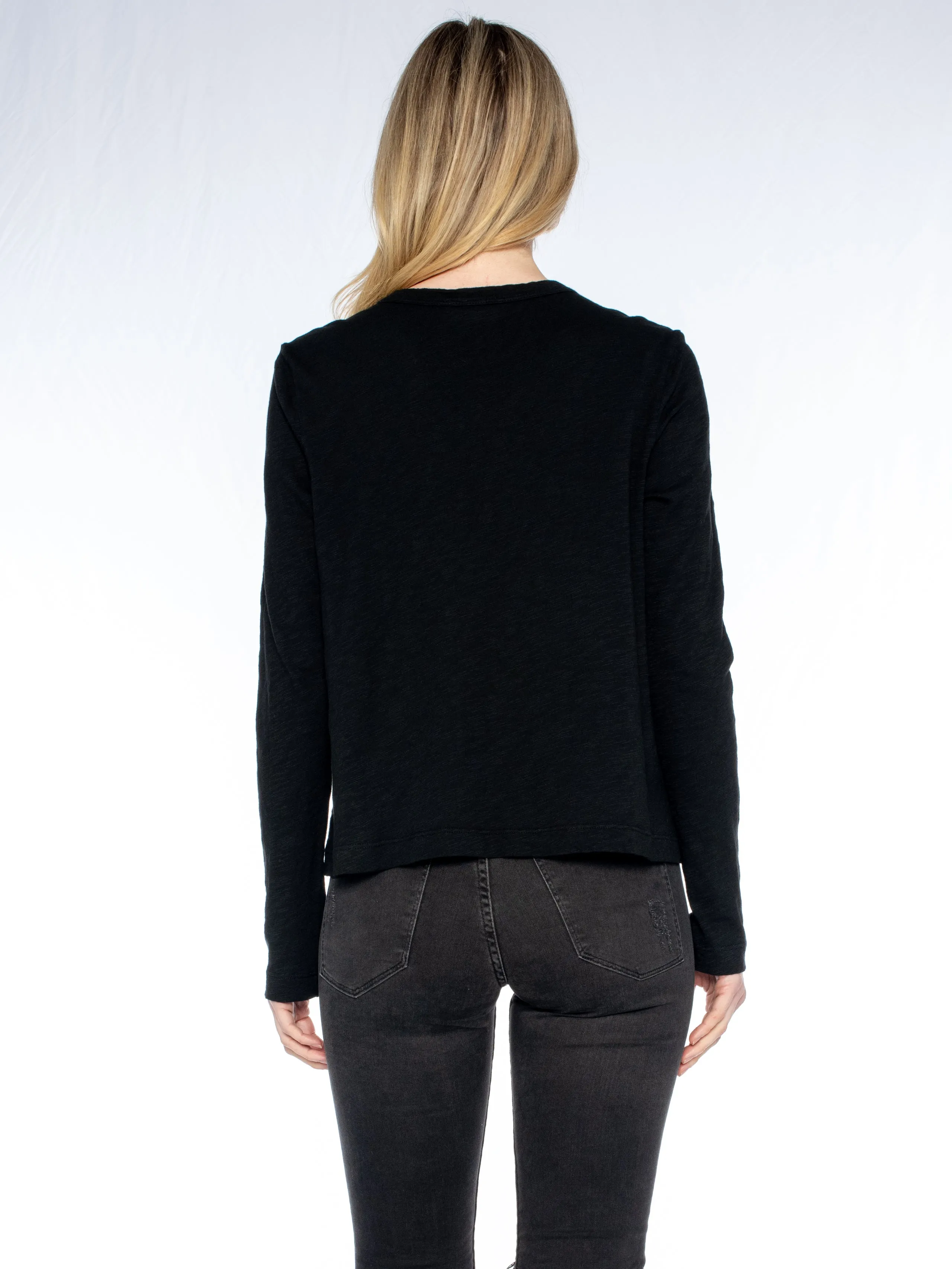 Easy Long Sleeve Crew Lace Yoke Tee