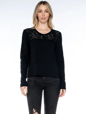 Easy Long Sleeve Crew Lace Yoke Tee