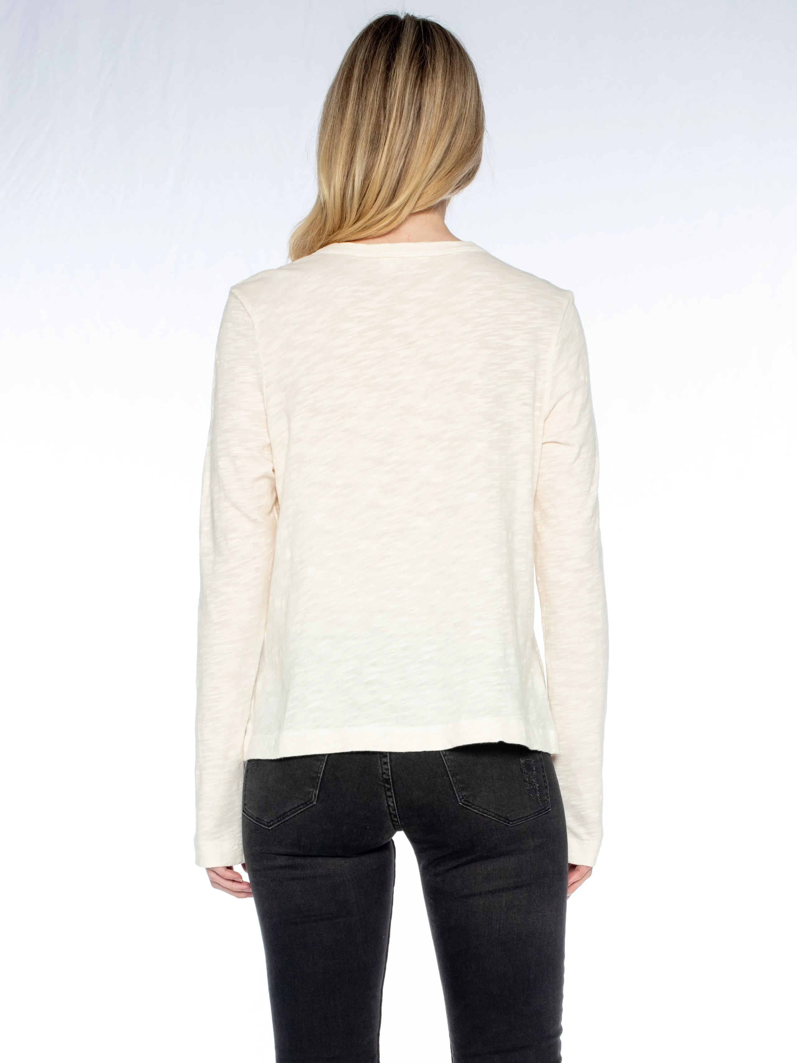 Easy Long Sleeve Crew Lace Yoke Tee