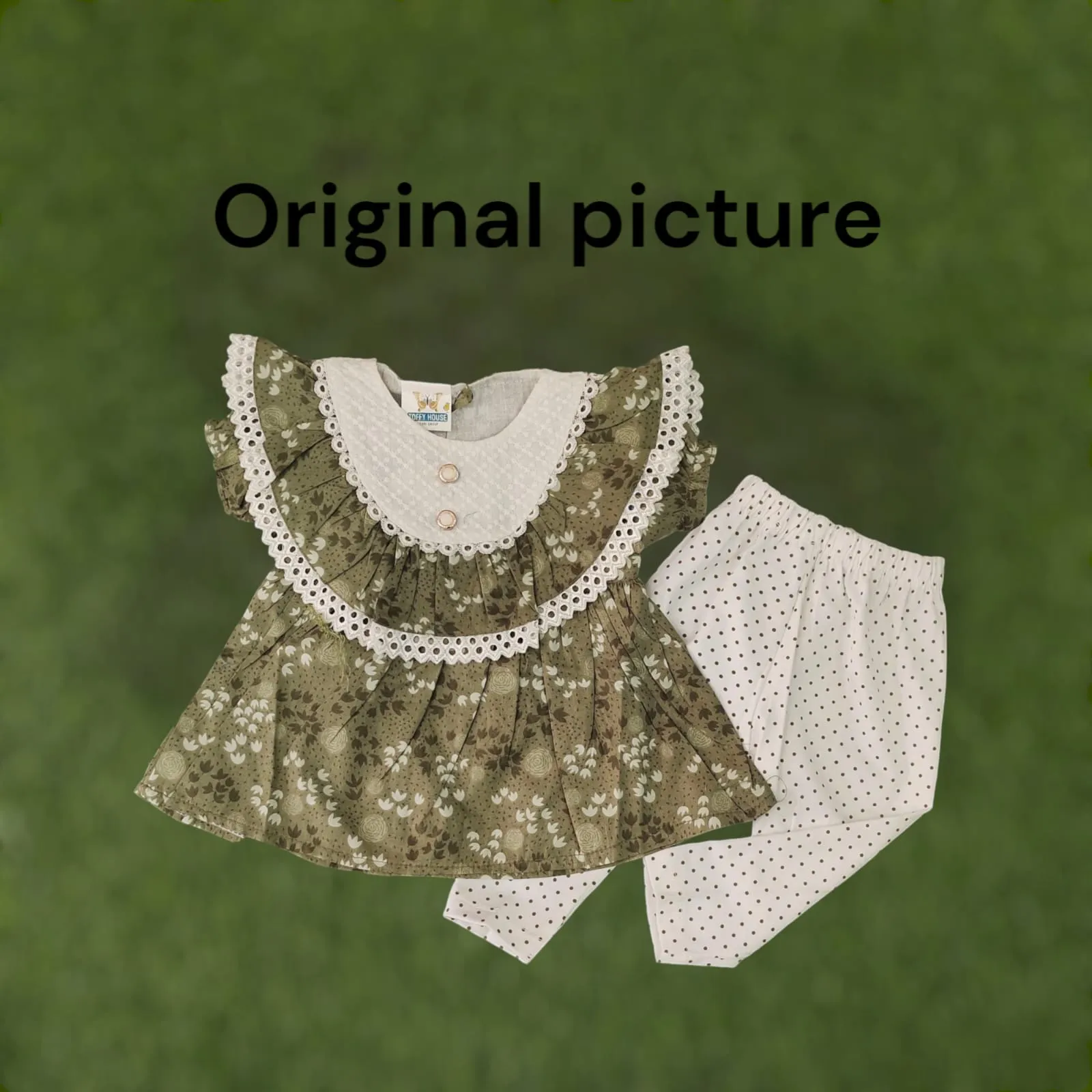 Elegant Summer Floral Baby Dress with Polka Dot Trousers – Stylish & Comfortable Outfit