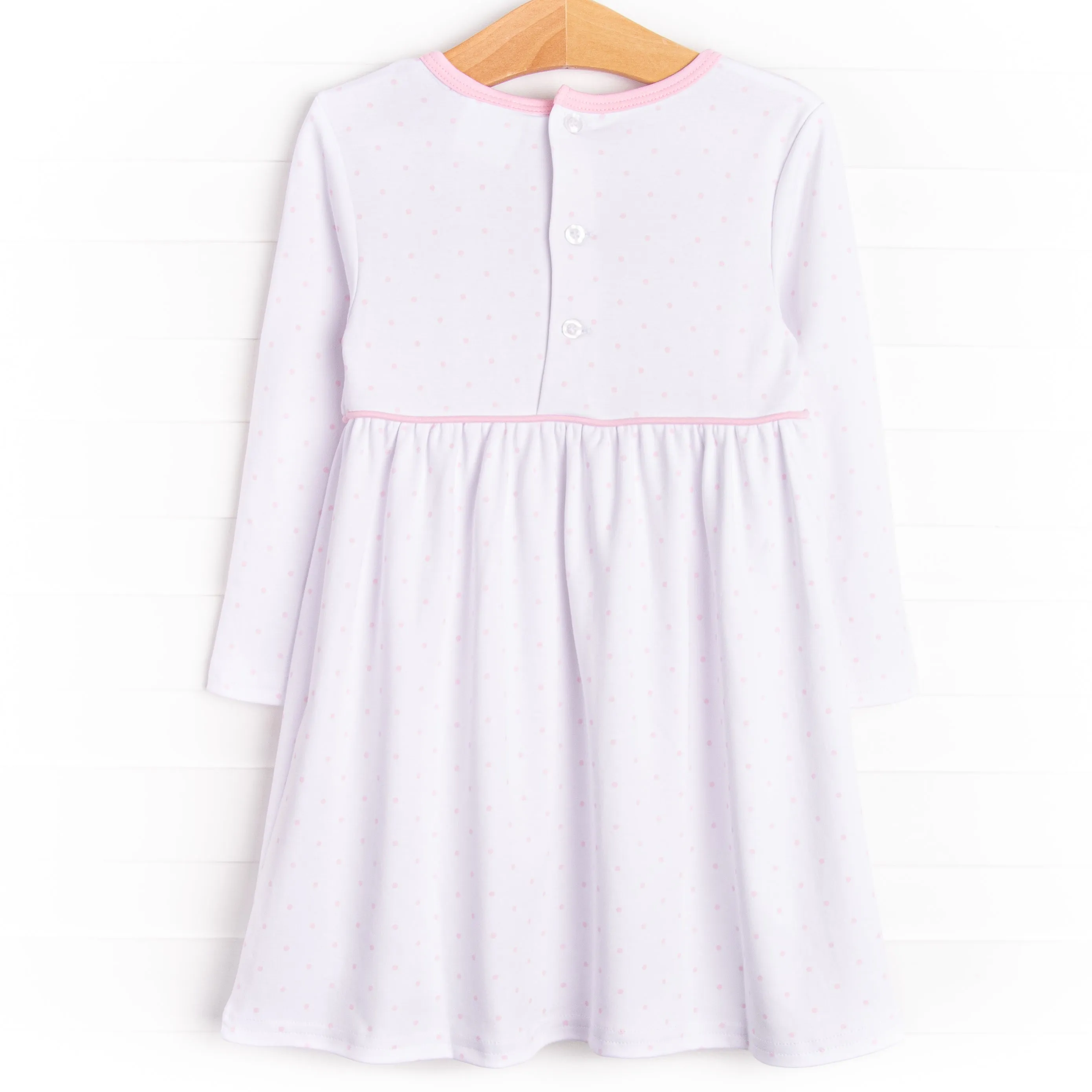 Ella Long Sleeve Pima Dress, Pink Bitty Dot