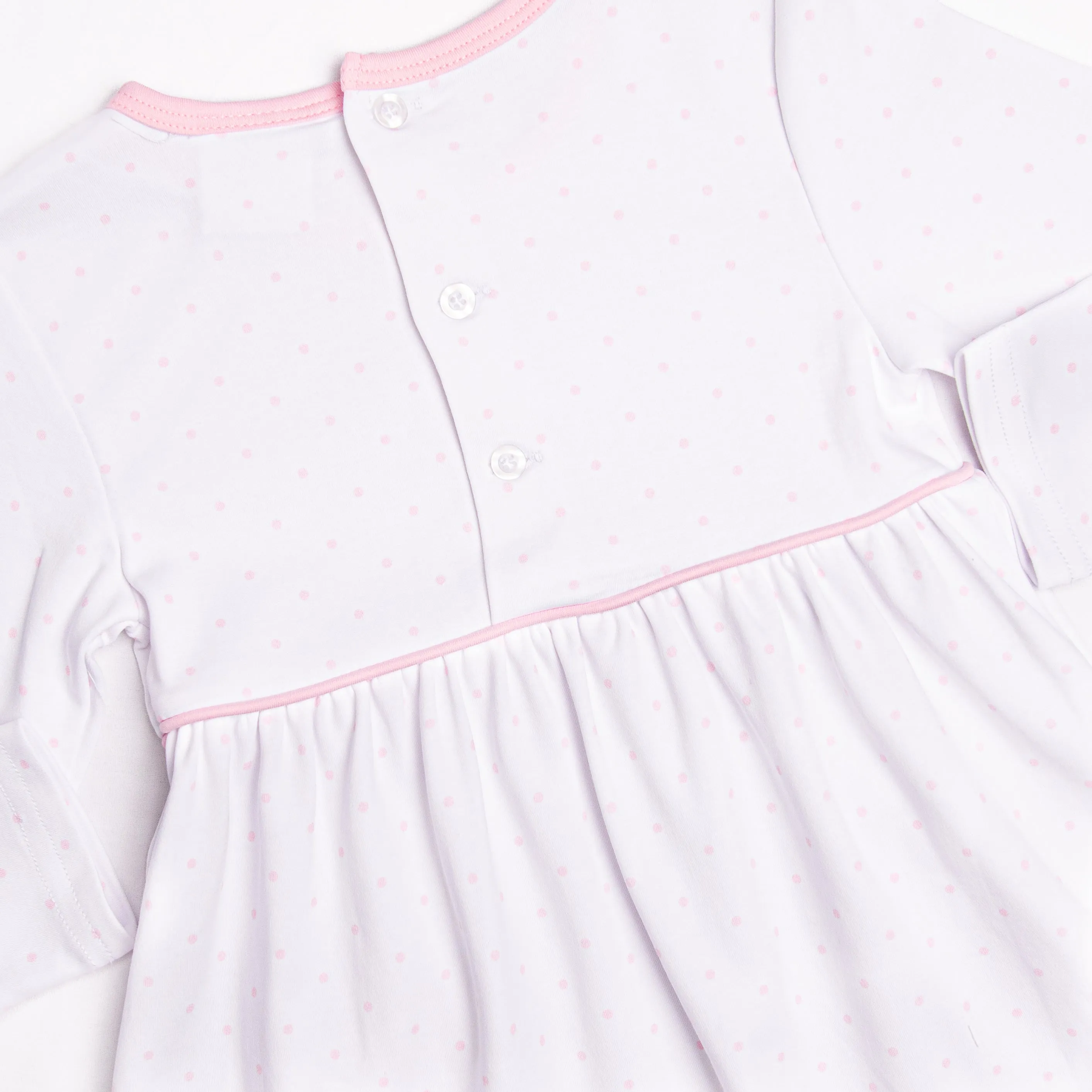 Ella Long Sleeve Pima Dress, Pink Bitty Dot