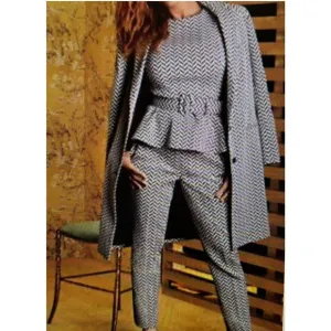 Eva Mendes NYC Trench Dress Coat Jacket Large &amp;  Pants Size 8 Chevron Pattern