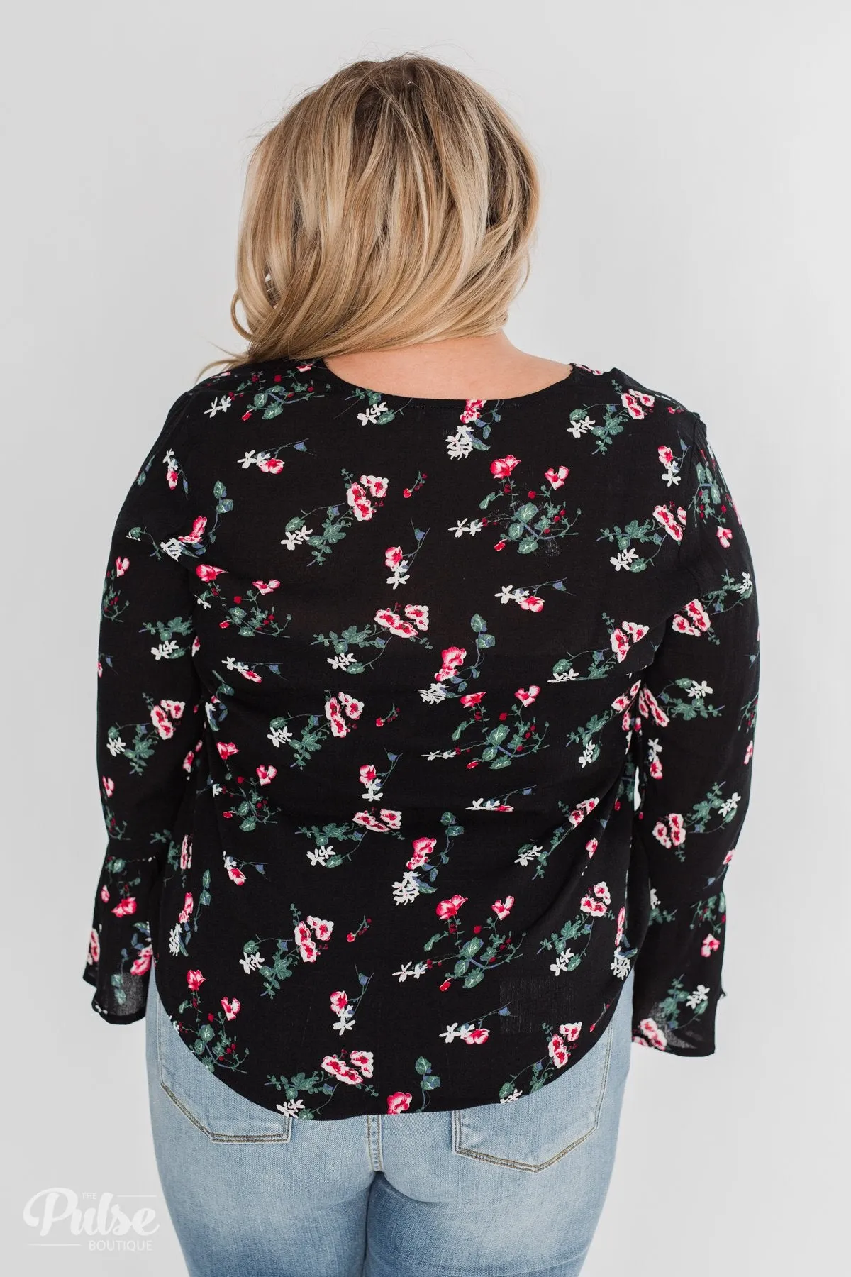 Everything & More Bell Sleeve Floral Blouse- Black