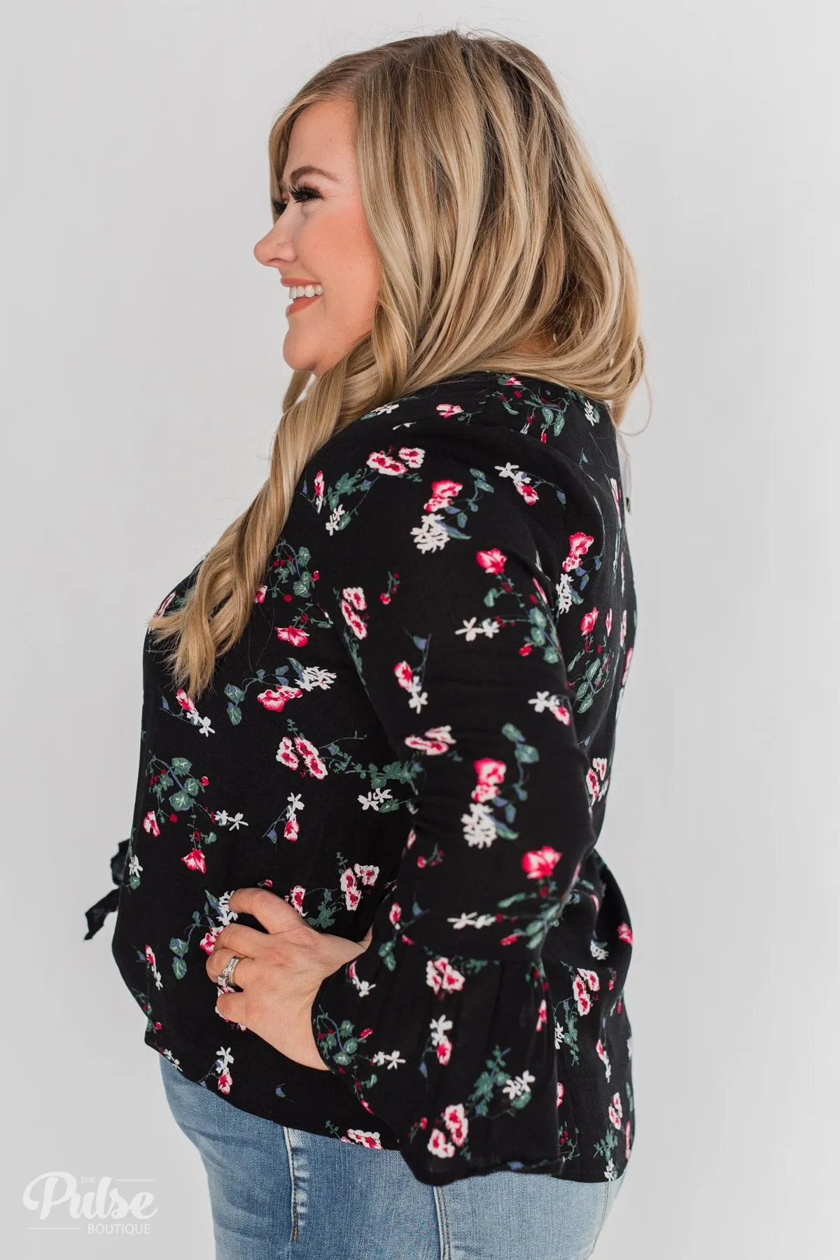 Everything & More Bell Sleeve Floral Blouse- Black