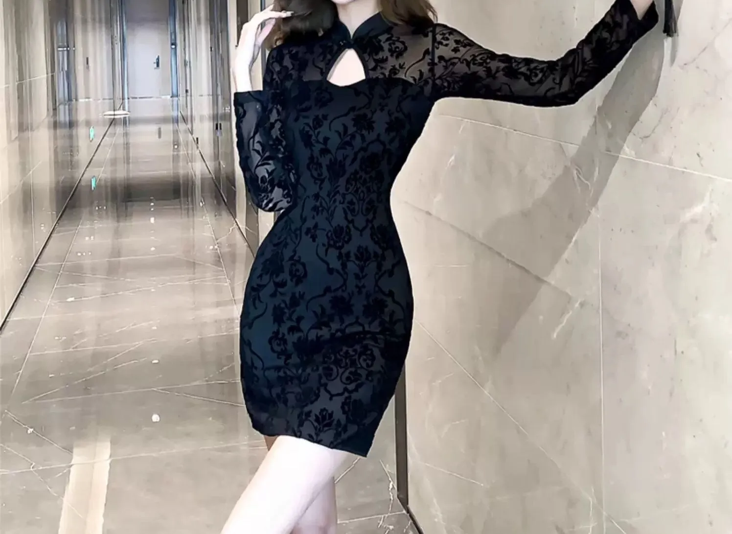 Fab Flocked Stylish Velvet Mini Dress