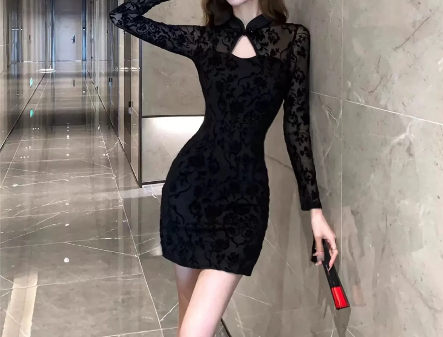 Fab Flocked Stylish Velvet Mini Dress