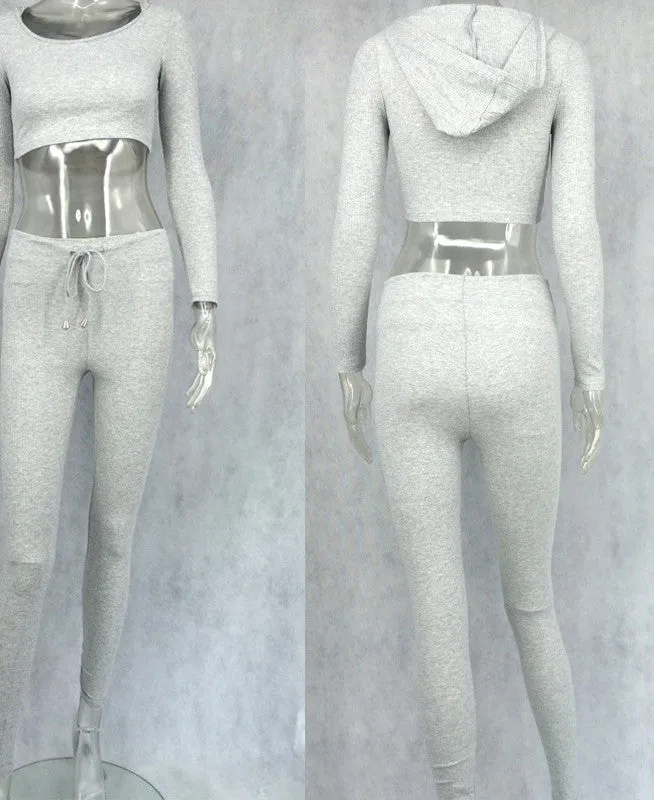 fashion cotton two pieces set women club wear clothing crop tops and pencil pants long sleeve two pieces outfits