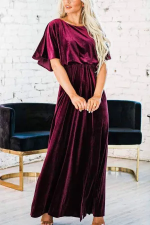Fashion Velvet Round Neck High Slit Maxi Dresses
