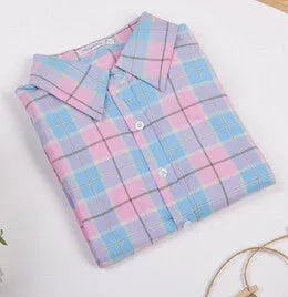 Fashion Women Blouses Long Sleeve Turn-down Collar Plaid Shirts Women Casual Cotton Shirt Style