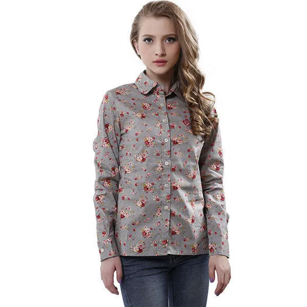 Fashion Women Blouses Long Sleeve Turn-down Collar Plaid Shirts Women Casual Cotton Shirt Style
