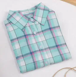 Fashion Women Blouses Long Sleeve Turn-down Collar Plaid Shirts Women Casual Cotton Shirt Style
