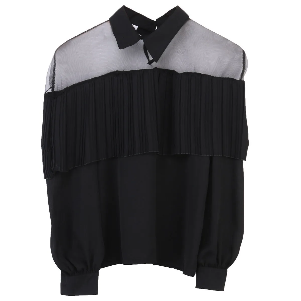 Fashion Women Casual Lace Tops Chiffon Shirts Half Transparent Off Shoulder Long Sleeve Shirt Casual Blouse Loose Shirt