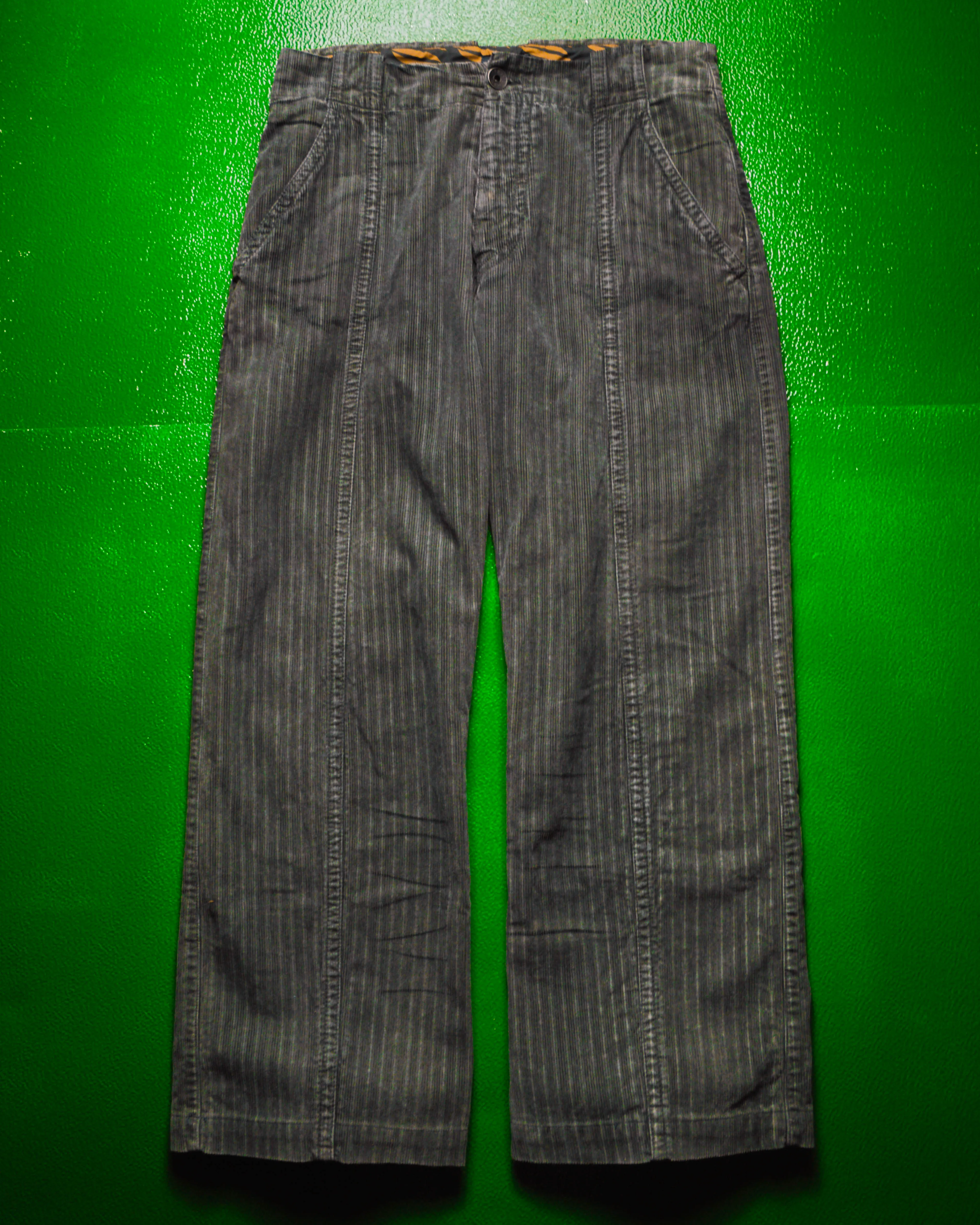 Faux Patina Print Grey Corduroy Tiger Pattern Waist Band Pants (~32~)