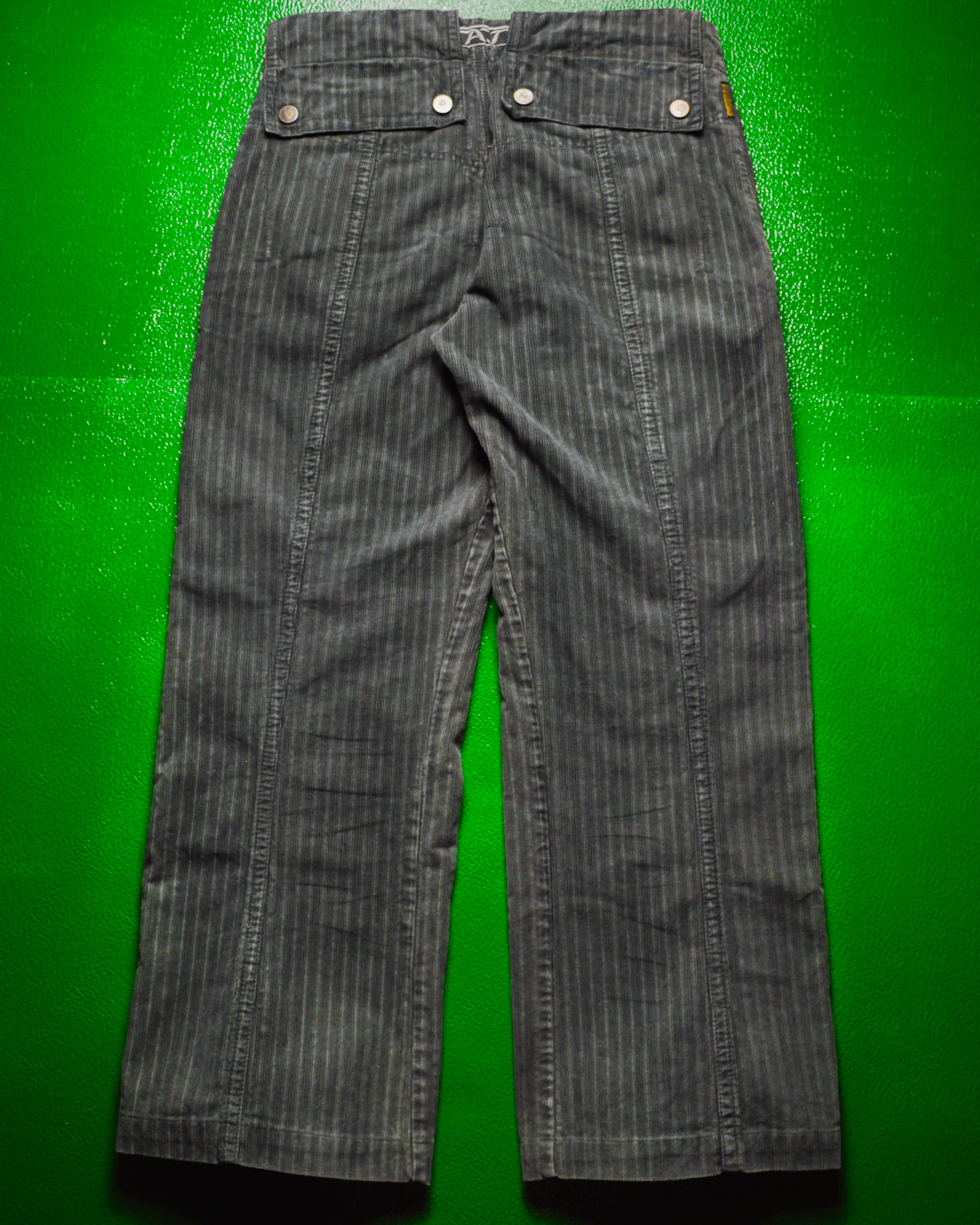 Faux Patina Print Grey Corduroy Tiger Pattern Waist Band Pants (~32~)