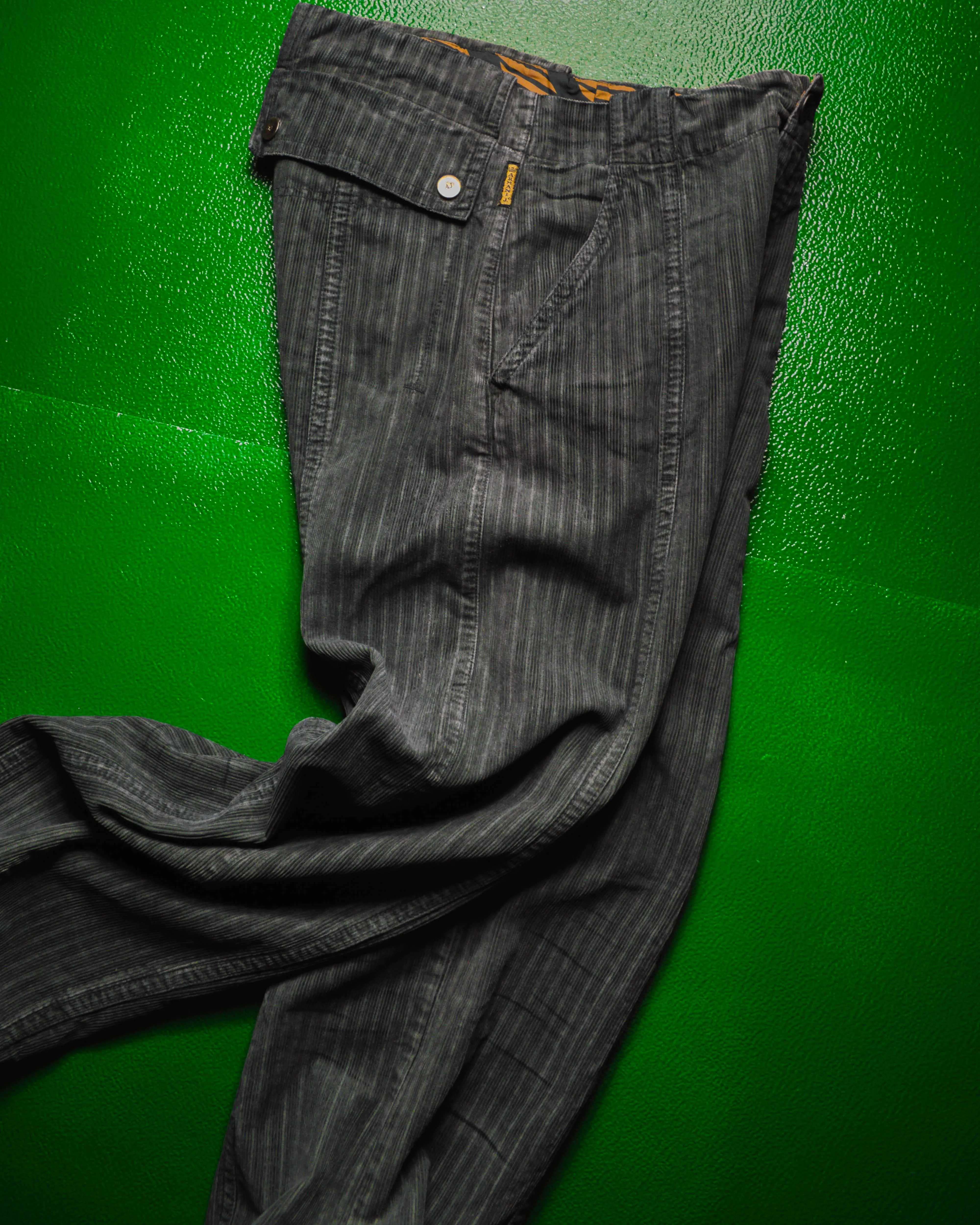 Faux Patina Print Grey Corduroy Tiger Pattern Waist Band Pants (~32~)
