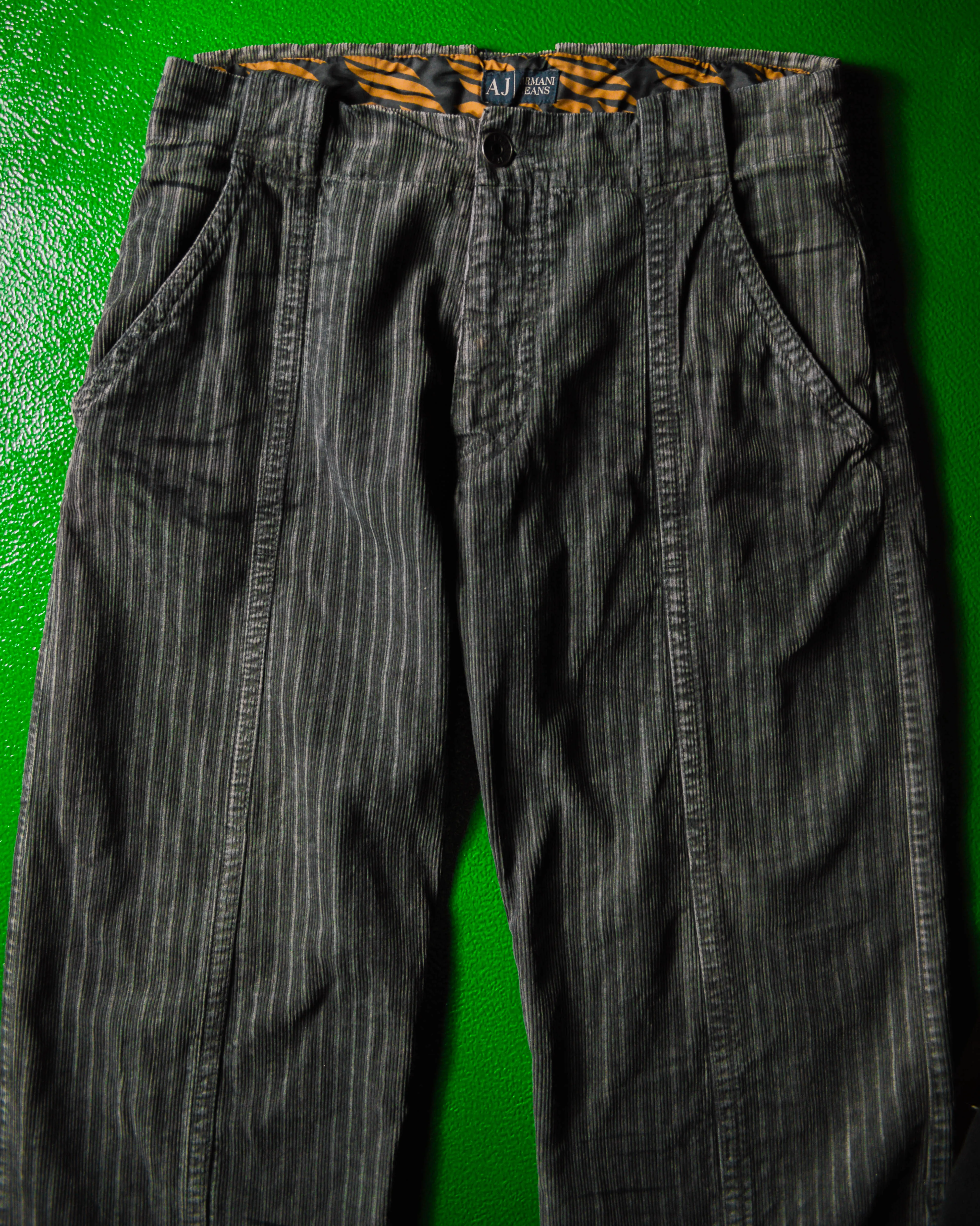 Faux Patina Print Grey Corduroy Tiger Pattern Waist Band Pants (~32~)