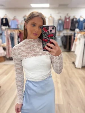 Floral Lace White Sheer Top