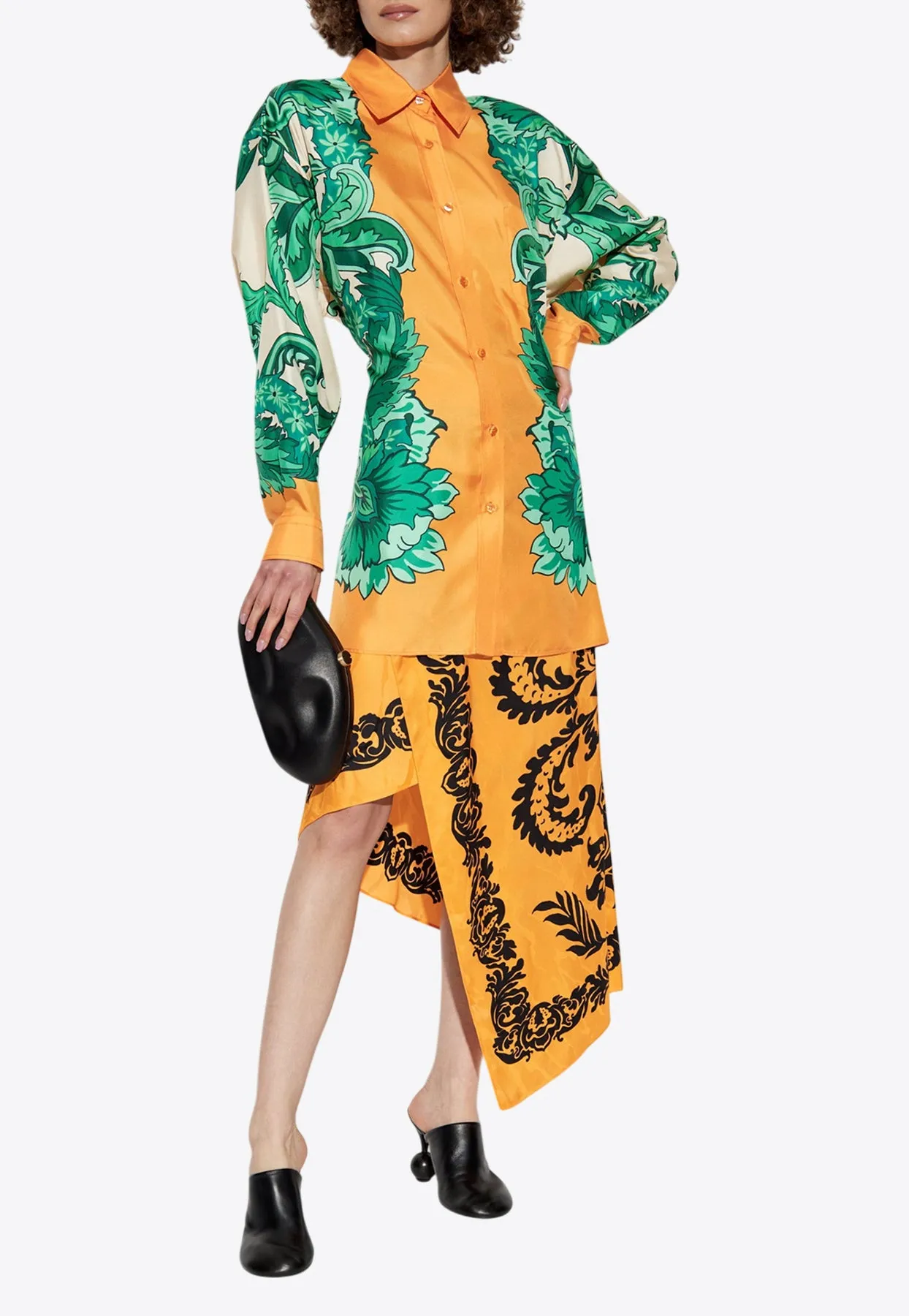 Floral Print Asymmetric Midi Skirt
