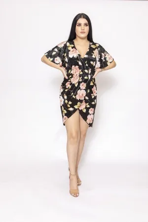 Floral Print, Velvet, Short Dress